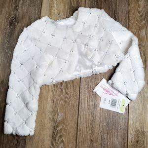 Bonnie Jean girl's white faux fur sequin cropped cardigan Size 4T